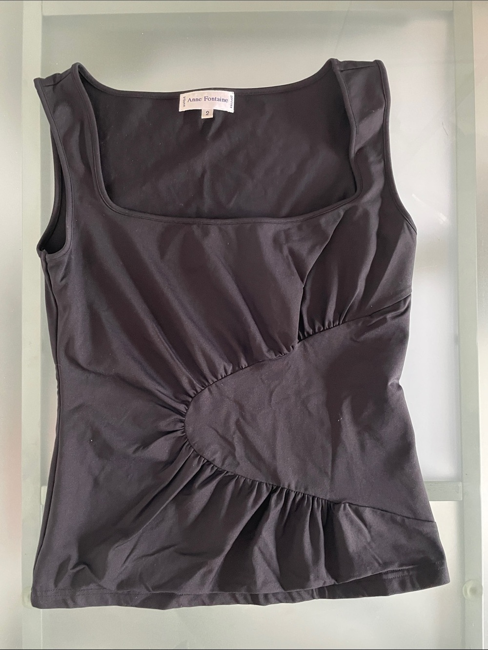 Anne Fontaine Black Ruched Scoop Neck Tank